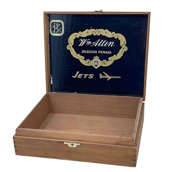 Wm Allen Jets Wooden Cigar Box - Picture 1 of 11